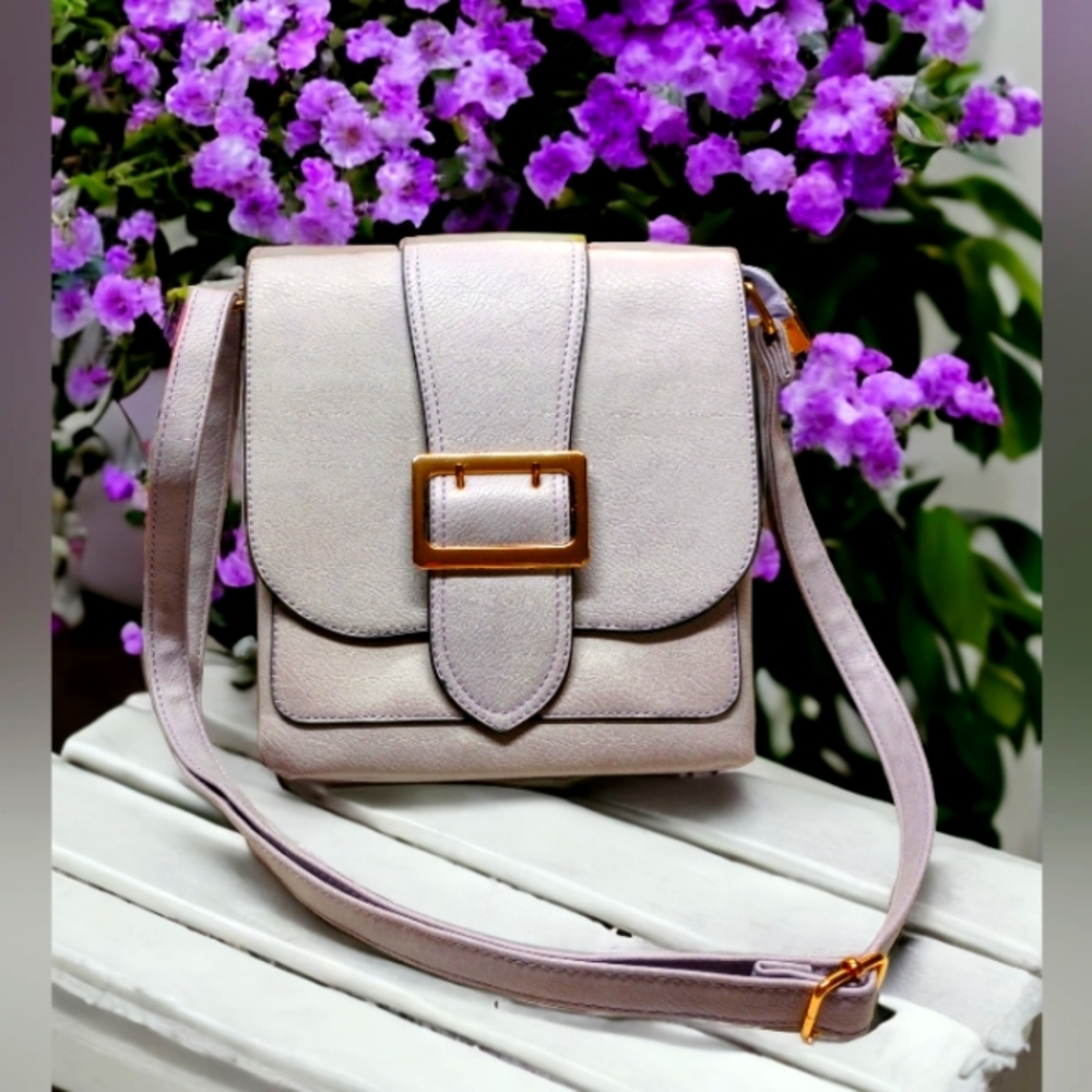 Lavender Gray Vegan Leather Crossbody Bag with Multiple Pockets